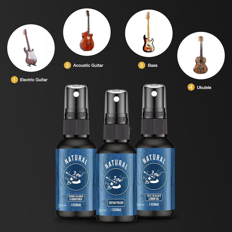 devisev Deviser Guitar Cleaner Spray,All IN ONE Kit 2 OZ,fretboard Lemon oil,Polish,Guitar String-cleaner,Guitar string winder,Cleaning cloth for guitar cleaning and maintenance - Image 4
